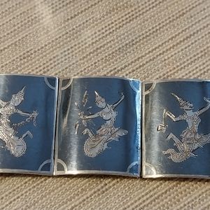 Vintage Sterling Silver Godess Siam Link Panel Bracelet
